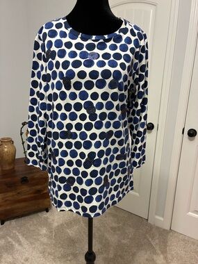 Blue and White Polka Dot Tunic Top by Rafaella